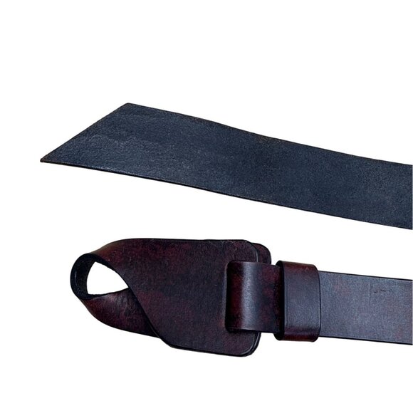 Vintage Black & Brown Leather Wrap Belt With Unique Loop Buckle Design For Women - Picture 2 of 8